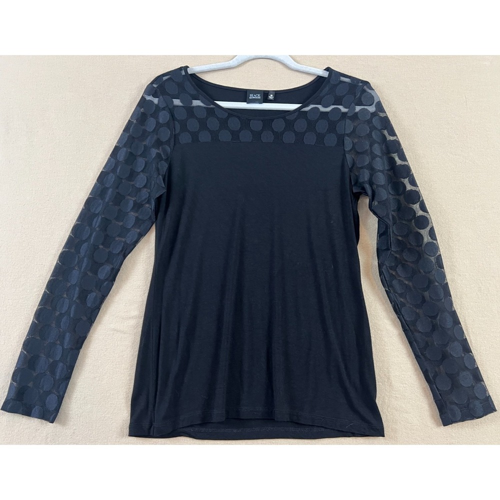 Saks Fifth Avenue Medium Sheer Polka Dot Top Classic Elevated Minimalist Luxury